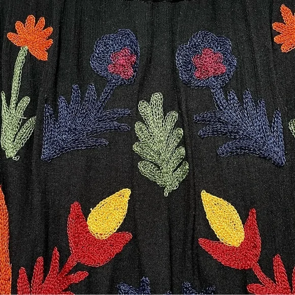 LAURIE FELT Black Peasant Blouse with Multicolor Floral Embroidery - Picture 12 of 16